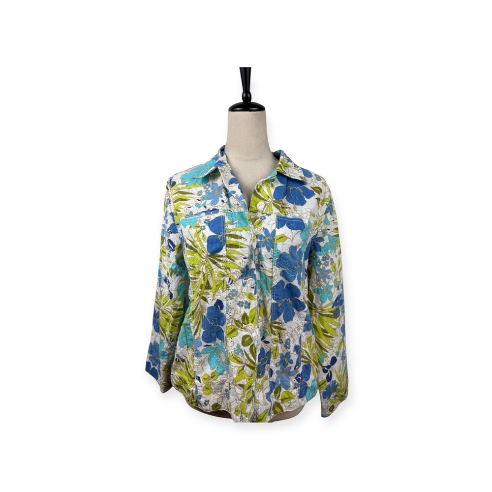 Drapers & Damon’s cotton tropical Blue/Green print button front jacket size med